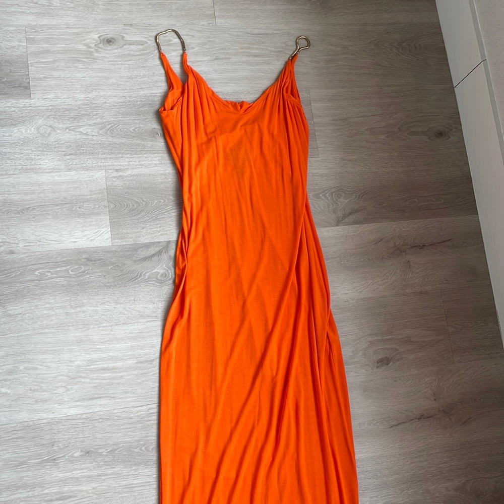 Orange low cut back maxi dress